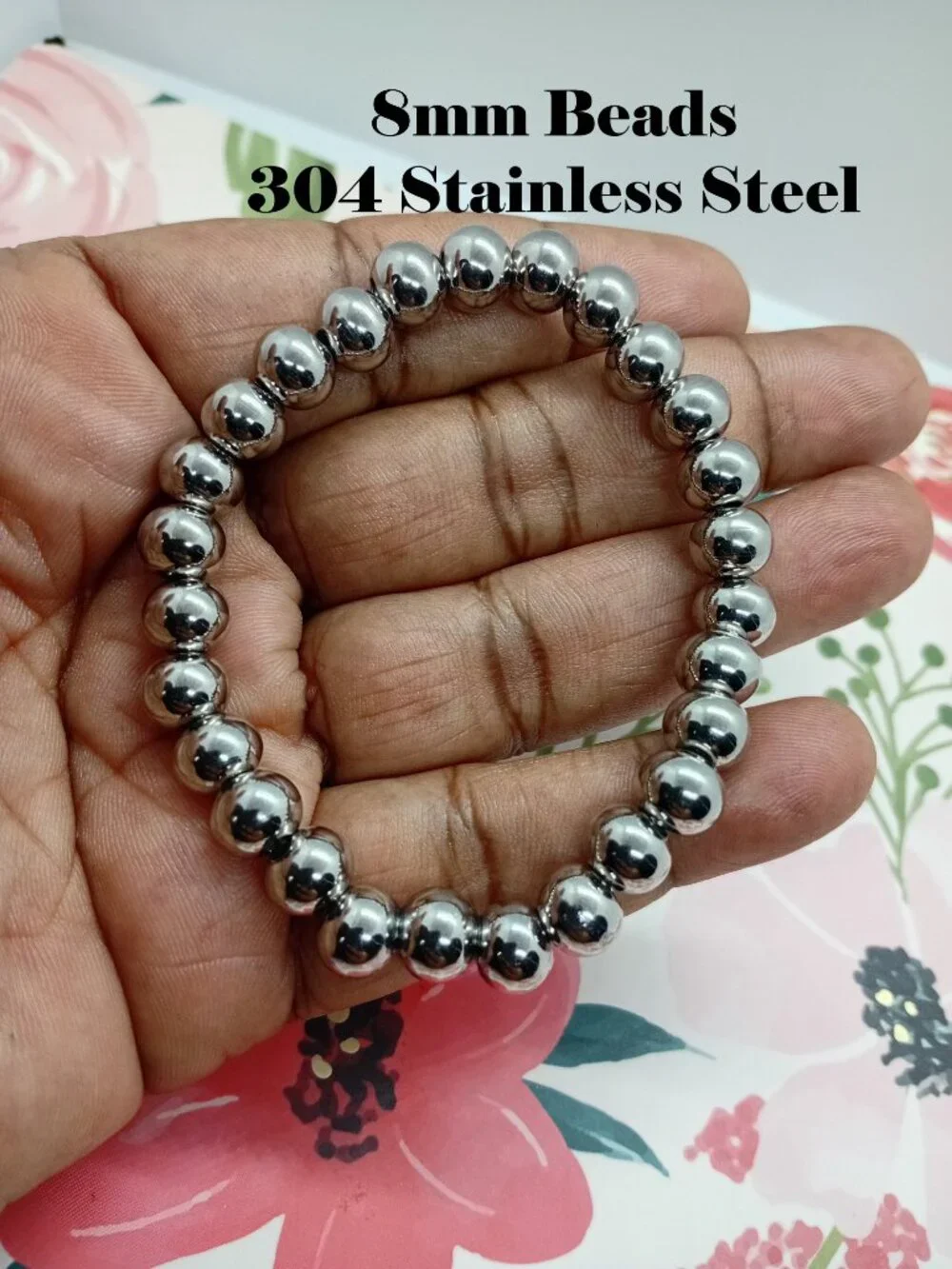 304 Stainless Steel Stretch Bead Bracelet 8MM Women Men NWT